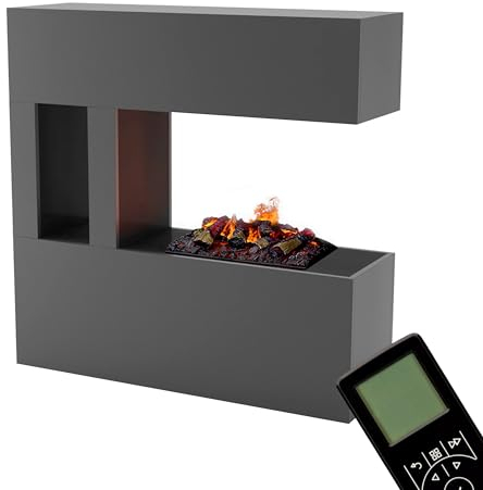 GLOW FIRE Wasserdampf Kamin Schiller Pocket (Standkamin) - Elektrokamin mit realistischen LED 3D-Flammen, Knistereffekt & Fernbedienung, 120x120 cm - Opti-Myst 500 Elektro Kamin mit Holz-Deko, Grau