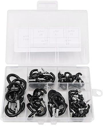 NUZAMAS 70 Stück Deckenhaken, vinylbeschichtet, Schraubhaken, 6 Größen, schwarze Tassenhaken zum Aufhängen von Pflanzen, Lichtern, Tassen (1,27 cm, 1,6 cm, 1,9 cm, 2,2 cm, 2,5 cm, 3,8 cm)