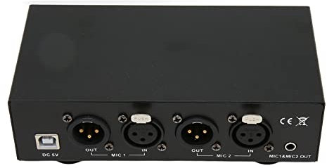 VBESTLIFE 48V Power Supply, Dual Microphone Support, Black, XLR Cable, 5V DC Input, 104mA Output, 5W Max Power, CE/FCC/RoHS/WEEE Certified