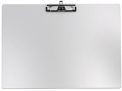 Horizontales Aluminium-Klemmbrett, 27,9 x 43,2 cm, A3-Seitenclip, Metall-Klemmbretter mit Stifthalter, extra große Konstruktionsplatte, 304 Edelstahl, flacher Clip