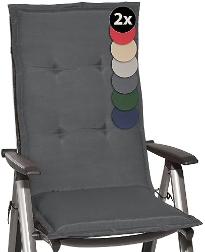 Beautissu 2er Set Gartenstuhlauflage 120x50x6 cm Loft HL Graphitgrau – Hochlehner Polster Auflage, Sitzpolster & Sitzkissen für Hochlehner Gartenmöbel - Weiche Stuhlauflage mit Schaumkern Füllung