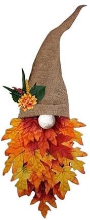 Autumn Wreath for Front Door, Autumn Door Wreath Decorations, Artificial Fall Gnome Wreath with Maple Leaf Flowers, Hanging Fall Garland for Fall Harvest Thanksgiving Halloween Home Decor