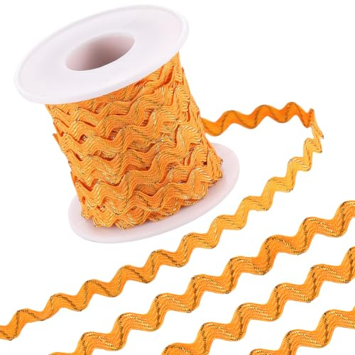 GORGECRAFT 15m Rick Rack Trim Ribete de Flecos Ondulados de 5mm Cinta Naranja Brillante con Borde de Alambre Dorado Adorno Trenzado Metálico Flecos de Cinta Tejida para Manualidades DIY Adorno