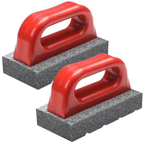 Wenqik 2 Pcs Rub Brick with Handle Concrete 20 Grit Masonry Tools Smoothing Cleaning Removing Marks Tool(Red)