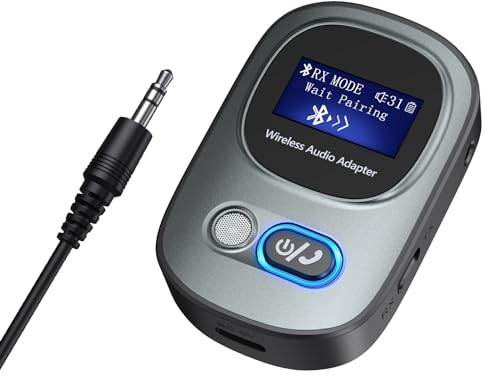 Ankilo Ricevitore Trasmettitore Bluetooth 5.3, Adattatore Bluetooth per Auto 3 in 1 con Schermo, Display del Livello Della Batteria per Auto, Altoparlanti, Cuffie e Impianti Stereo