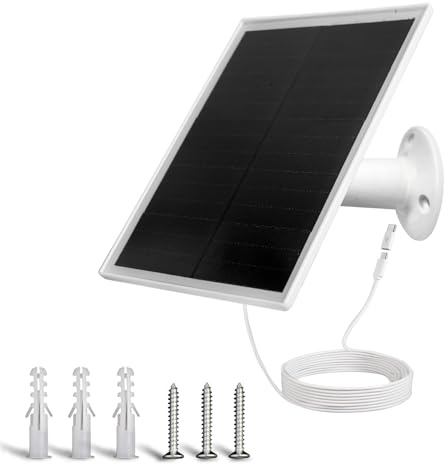 Cargador de panel solar de 6 W, panel solar con puerto micro USB y USB-C para cámara de batería recargable para exteriores de 5 V CC, impermeable IP66, soporte de seguridad ajustable de 360°, 1 unidad