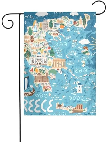 Drapeau de jardin Grèce Carte Imprimés Drapeaux décoratifs principalement pour patios, jardins, pots de fleurs, terrasse, balcon. 30,5 x 45,7 cm