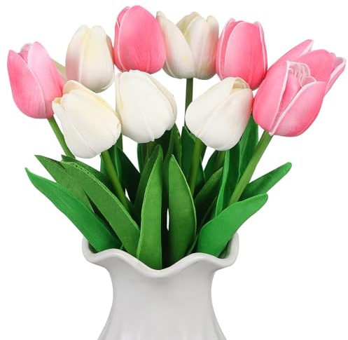 Alipis Bouquet di Tulipani Artificiali senza Sbiadimento Aspetto Realistico in Pu e Ferro 10 Pezzi Fiori Finti Decorativi Festa per Casa e Composizioni Floreali