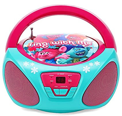 Portable Portable CD Boombox with AM/FM Stereo Radio in Pink | CD-R/CD-RW Compatible | LCD Display | AES/EBU Port Supported | Programmable CD Player