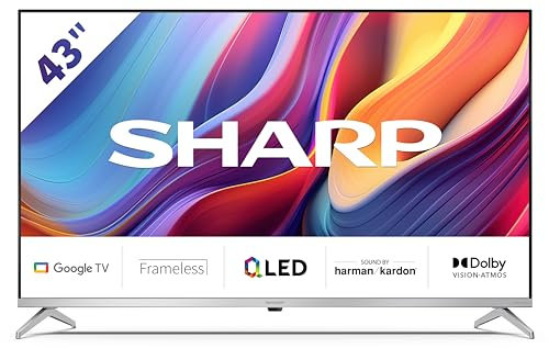Sharp 43GP6265E - TV Android 43 QLED (sin Marco, 4K Ultra HD, 4X HDMI 2.1, 3X USB, Bluetooth), Altavoces Harman/kardon, Google Assistant, Chromecast, Dolby Vision, HDR10, Color Plata