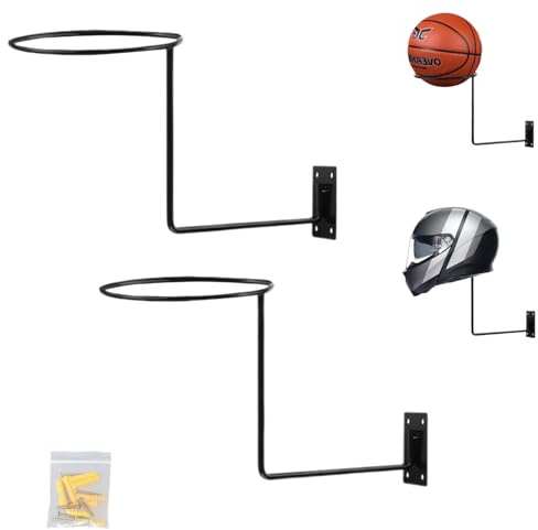 2 Stück Wandmontierte Helmhalter, Motorradhelm Halterung Wand, Metall Motorrad Helm Display Rack, Ballaufbewahrung, Schwarzer Helmständer für Baseball Basketball Fußball Hut