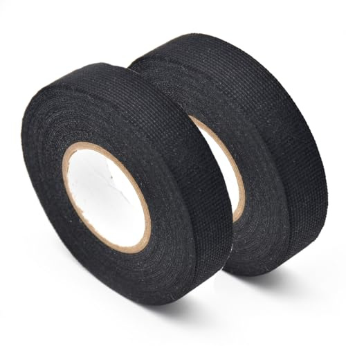 Bailinks 2 Stücke Hitzebeständiges Gewebeband, Klebeband mit Extra Dicke und Fleece, Isolierband für Kfz, Motorrad und Haushaltskabelbaum (19mmX15m)