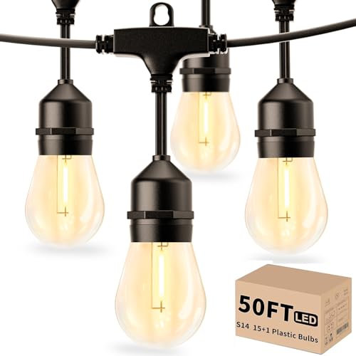 Svater Catena Luminosa Esterno 14m LED 2700K, Luci da Esterno Giardino con E27/S14 1W LED, IP65 Impermeabile, Collegabile Regolabile (Dimmer Non Incluso) per Balcone Terrazzo Matrimonio Barbecue