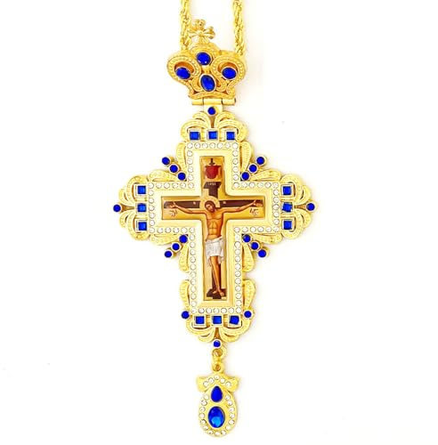 RZRHMUHN Ortodoxt kors, ortodoxt korshänge, Jesus korsdekor, handhållen Jesus kors, kyrkor, bröllop, begravningar (blå)