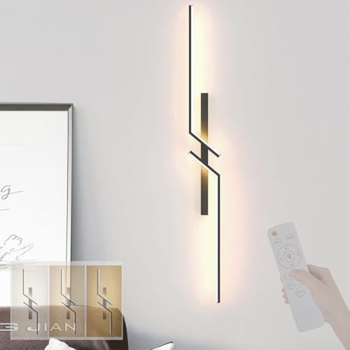 GZZBMY LED Lange Wandleuchte mit Fernbedienung Dimmbar Wandlampe Innen Moderne Wandbeleuchtung 20W Kreative 2700K-6500K Parallele Wandleuchte Wohnzimmer Korridor Treppen (Schwarz,80cm)