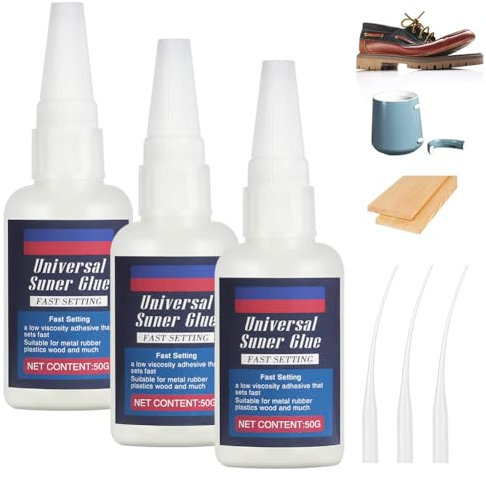 Flintronic super glue, 3 Frascos 50 g Superglue extra fuerte universal, Pegamento Instantáneo con micropuntas de pegamento, Transparente pegamento zapatos, Pegamento de Aceite, Para Cerámica, Madera