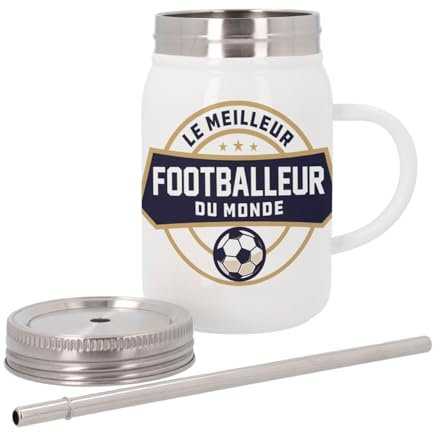 Mug Isotherme en Inox avec Couvercle et Paille - Le Meilleur Footballeur du Monde Foot Football Sport - 500 ml - Tasse Thermo