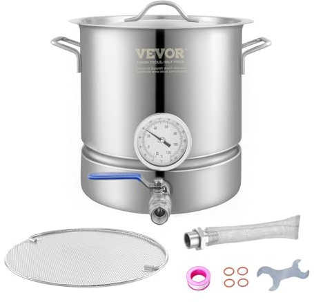 VEVOR Brew Kettle 5 Gal, Brewing Pot Stainless Steel, Brew Kettle Pot for Beer Brewing with Filter&Filter Tray, Tri Ply Bottom