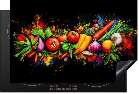KitchenYeah© Herdabdeckplatte Einteilig Induktionsmatte Küche Abdeckung | 80x52 cm - Ceranfeld Herd Abdeckplatte Deko Vinyl Matte Aufrollbar Gemüse - Lebensmittel - Kräuter - Graffiti - Kochen