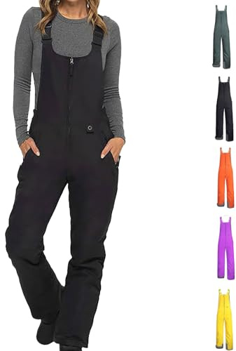 Salopette de ski pour femme - Pantalon de neige - Doublé - Pantalon softshell - Pantalon à bretelles - Combinaison avec Salopette réglable - Pantalon d'extérieur - Coupe-vent - Imperméable - Isolé