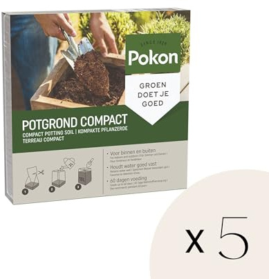 Pokon Kokos-Blumenerde Compact - 5 x 10 Liter - Ergibt 50 Liter torffreie Erde - Universell für Zimmer- und Gartenpflanzen - Leicht, platzsparend & vorgedüngt für 2 Monate