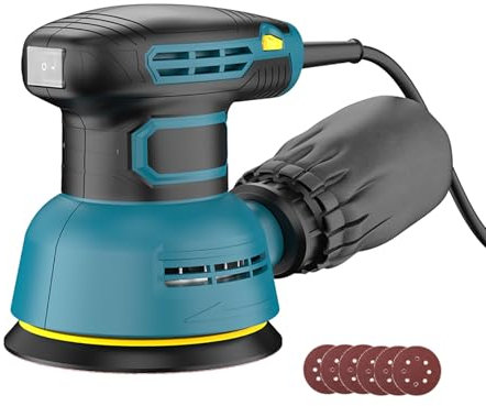 Levigatrice rotorbitale,levigatrice palmare con cavo da 350 W,6 velocità,max 12.000 OPM,125 mm con 16 pezzi di carta vetrata,sacchetto la polvere,levigatrice for cartongesso la lavorazione del legno