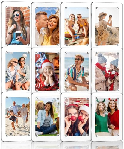 ESRICH 12 Pack-Acrylic Fridge Magnetic Frame, Mini Picture Frames, Double Sided Photo Magnet Frames for Refrigerator, Mini Clear Picture Frame, Gifts (2.36 x 3.54Inch)