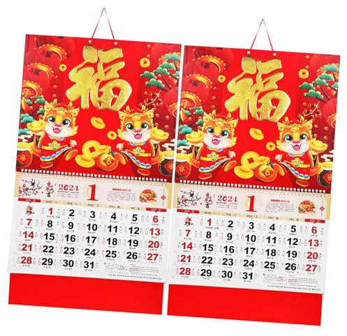 DIYEAH Chinesischer Hängekalender Großes Format Reißfestes Dickes Papier Goldschrift Roter Hintergrund Traditioneller Wandschmuck Für Haushalt Büro Tagesplanung