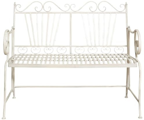 Biscottini Gartenbank aus Eisen, 113 x 58 x 94 cm – Gartenbank aus Metall – 2-Sitzer – Sofa aus weißem Eisen – Balkonstuhl aus Gusseisen