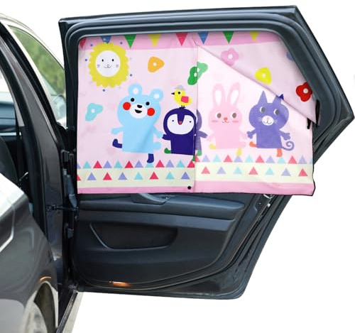 Hianjoo Auto Sonnenschutz Baby mit UV Schutz, Auto Moskitonetz Seitenscheibe für Kinder, Magnet Autofenster Sonnenschutz Universal, Doppellagiger Sonnenschutztuch - Rosa Hase