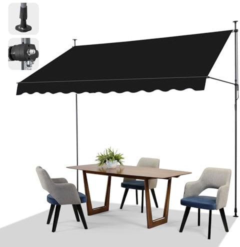 LEADZM Klemmmarkise,Balkon Markise ohne Bohren,300 x 150 cm,mit Handkurbel,Wasserdicht,Sonnenschutz,UV-beständig,Höhenverstellbar,für Terrasse,Balkon,Garten,Laden,Schwarz