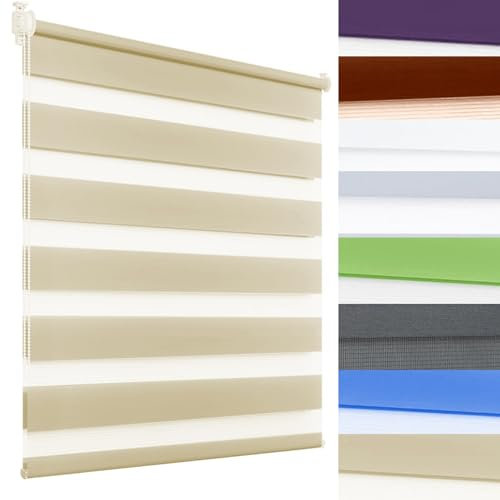 Beige Plissee Rollo 80x130cm, ohne Bohren, Doppelt, einfach zu installieren, Sichtschutz für Fenster, perfekt für Wohnkultur