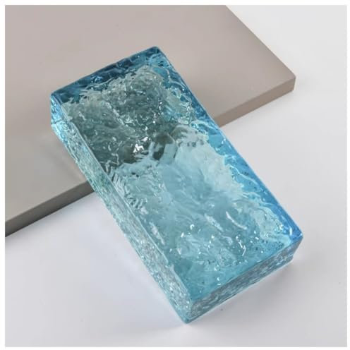 LXHELIVERY Clear Glass Brick 1 Piece Rectangular Architectural Glass Brick, Light Transmission & Allowing Privacy Glass Blocks, For Bar Hotels Bedroom Living Room Partitions(Blue-a)