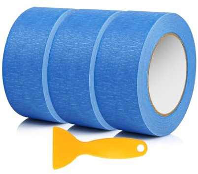 3 Rollen Malerkrepp 50mm X 50m Abklebeband Maler Masking Tape Kreppband | Malertape Krebband Kreppklebeband Maler Kreppband Saubere Farbkanten UV Hitzebeständig zum Streichen Lackieren Renovieren