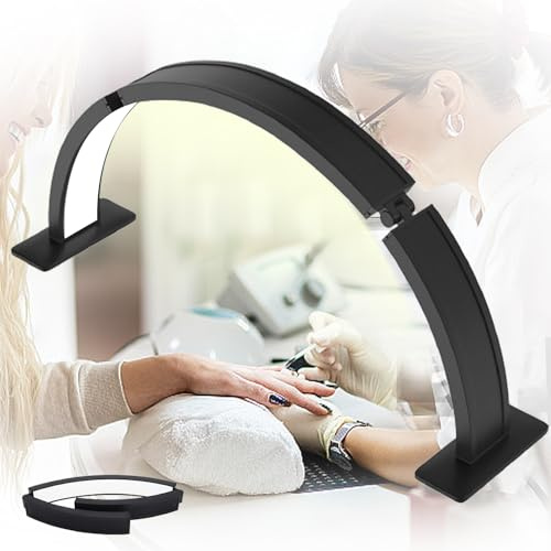 YXKJZHF 29.5'' Half Moon Desk Nail Lamp, Foldable Half Moon LED Nail Tech Light, Arc Nail Table Lamp with Stepless Dimming Brightness (Black)