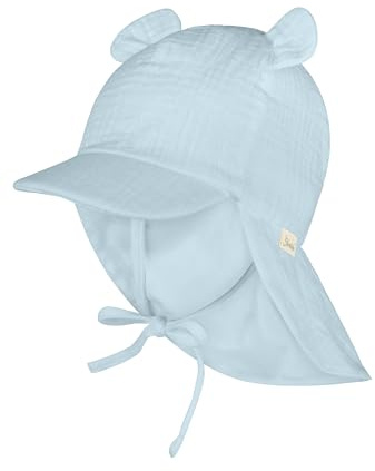 Sterntaler Schirmmütze Nackenschutz mit Ohren – Bio-Baumwoll-Musselin Mütze mit Bindeband und weichem Futter, UV-Schutz 30