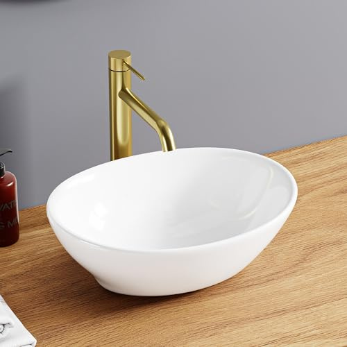 DILECI – Vasque Ovale Blanche 41,5x33,5x14,5 cm – Lavabo Compact en Céramique Brillante – Design Intemporel et Épuré – Idéal Toilettes, WC et Petites Salles de Bain – Facile à Poser et à Nettoyer