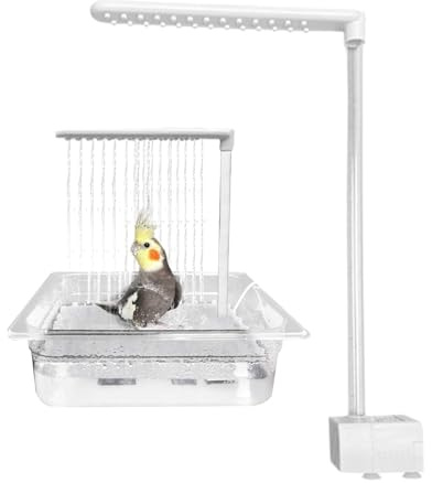 Automatische Vogeldusche mit Wasserzirkulation | Spritzwassergeschützte Wellensittich Badewanne für Käfig | PP-Material & Einfache Montage für Nymphensittiche/Pfingstrosen (Doppelreihige Duschstange)