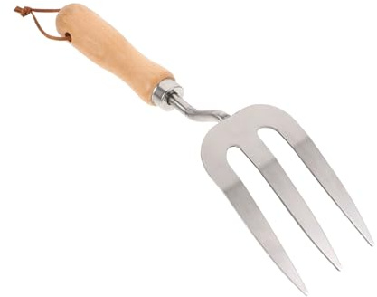 FUTUREORYY Rastrillo de Mano Pequeño de Acero Inoxidable con Mango de Madera Duradero y Portátil para Jardinería y Deshierbe Plantas y Flores