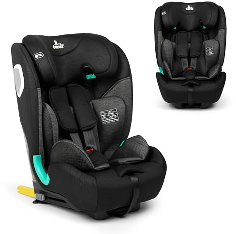 Toral Alzador Coche Niño con Isofix - Silla Coche Grupo 1 2 3 i-Size - Desde 76-150 cm - Silla Coche Bebe - Elevador coche niño y niña - Silla bebe coche Modelo Jerez Negro