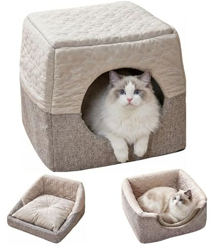 BUKLUKE Katzenbetten für Katzen, 35 x 30 x 33 cm Faltbares Katzenhaus Mit weicher Polsterung, Katzen Bettchen Waschbar, Katzenbett Geeignet für den Innen- und Außenbereich