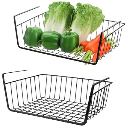 Roysmart 2 Stück Aufbewahrungskorb, Hängekorb Metall Aufbewahrungskorb, Hängekorbs Regal Unter Schrank Hängekorb Metall Korb-Organizer Regaleinhängekorb für Küche, Büro, Speisekammer, Bad, Schrank