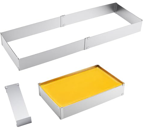 TAICHEUT 2 PCS Adjustable Rectangle Cake Tin, Stainless Steel Square Baking Mold with Divider and Spatula for Cakes, Pies, Pizza Baking and Decorating (27.5x18.5cm to 52.5x34cm)