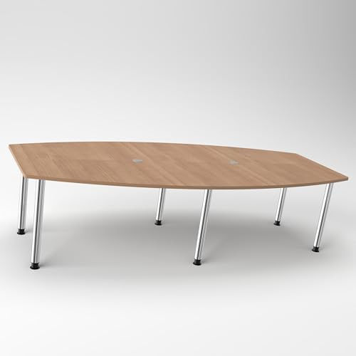 Konferenztisch KONTI 280x130 cm – ovaler Besprechungstisch in Nussbaum mit verchromten Rundrohrfüßen & 2 Kabelauslässen, erweiterbarer Meetingtisch für 8–10 Personen, moderner XXL-Tisch fürs Büro