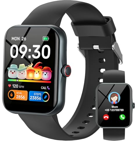 Fitness Tracker Montre Connectée Enfant, 1,83 HD Montre Intelligente pour Garçon Fille IP68 Étanche avec 120+ Mode de Sport Cardiofrequencemètre Podomètre Réveil Jeux pour Ados 4-16 Ans Cadeau, Noir
