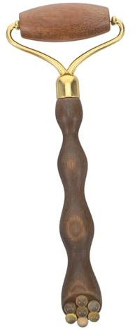 Yardenfun Sandalholz Massage Roller für Gesicht und Körper mit Edelstahl Element Doppelte Rollen zur Entspannung und Hautpflege