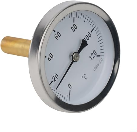 Jonikuper 63mm Bimetall Thermometer mit Kupfermantel für Kesselheizungen 0-120°C Analog Wassermesser mit Messinghülse