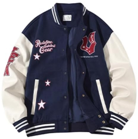 Veste universitaire pour hommes, veste de bombardier de baseball, manteaux de broderie de streetwear décontractés décontractés
