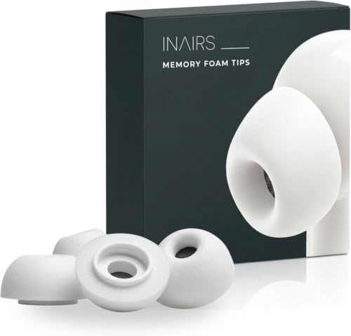 INAIRS Memory-Foam Tips – kompatibel mit Apple AirPods Pro (1. & 2. Gen.) – 3 Paar Aufsätze, Test-Pack S/M/L, Weiß – Ohreinsätze für Komfort & sicheren Halt