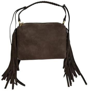 Fransväska tofs läder handväska för kvinnor, enkel crossbody-väska för kontor, under armarna för resor, Mörkbrun, 17x7x13cm